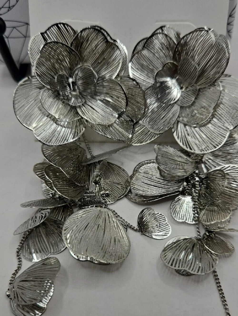 NEW Silver Floral Drop Earrings - Silver Flower Statement Jewelry